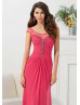 Chiffon Beaded Scoop Neckline V Back Long Prom Dress 